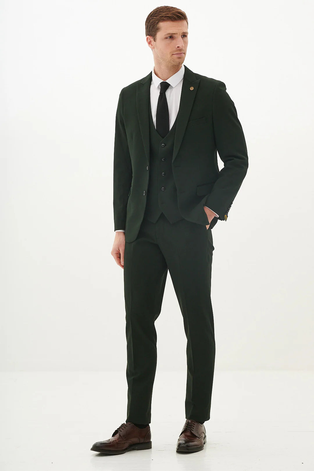 A pair of marine navy check trousers with a Prince of Wales style check pattern, featuring tan buttons and a slim fit.