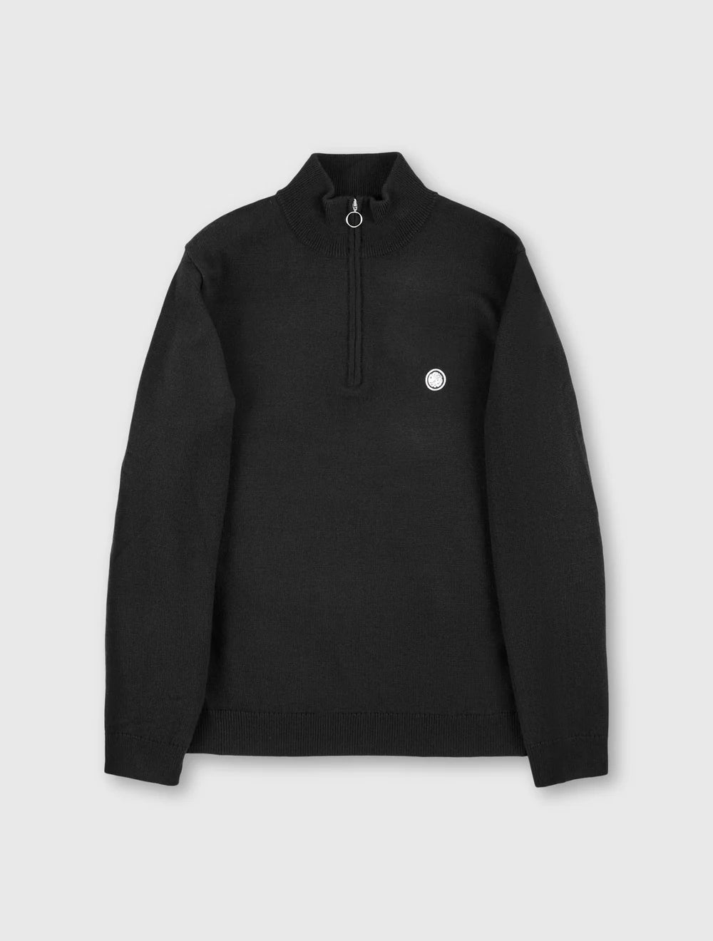 Black half-zip sweatshirt on a light gray background