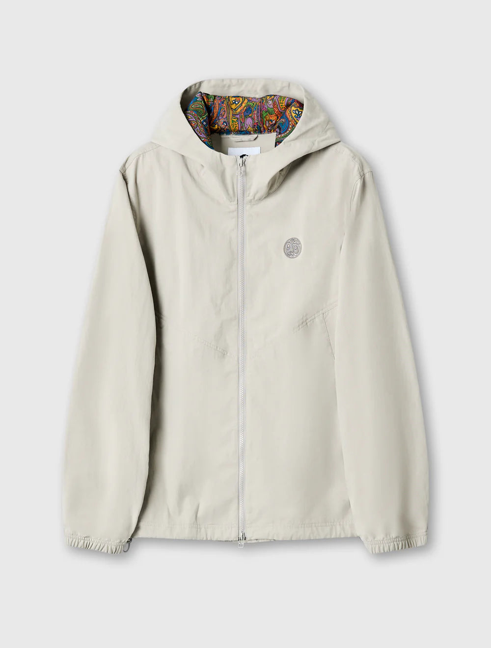 Beige jacket with a colorful hood on a white background