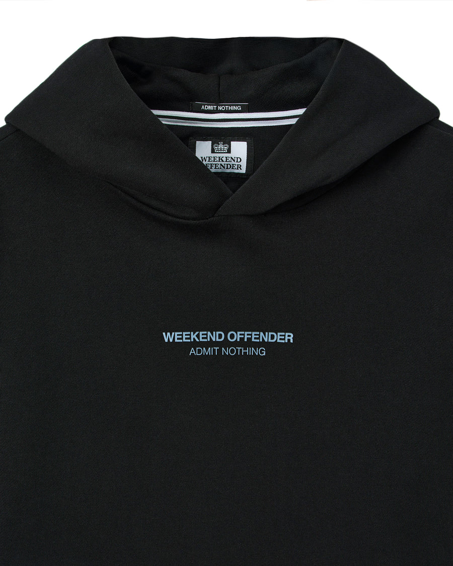 Black hoodie with 'Weekend Offender' logo on a white background