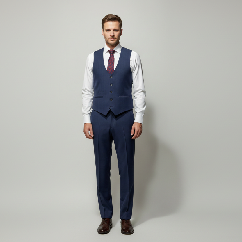 A mannequin wearing a white tuxedo on a white background