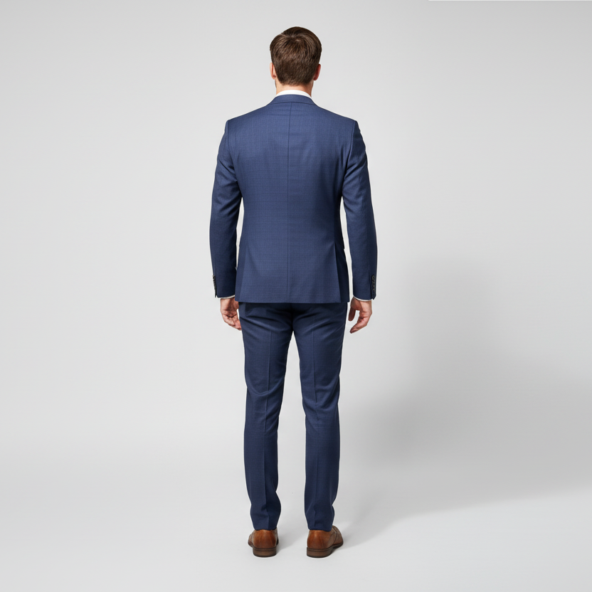 Blue suit on a mannequin against a white background