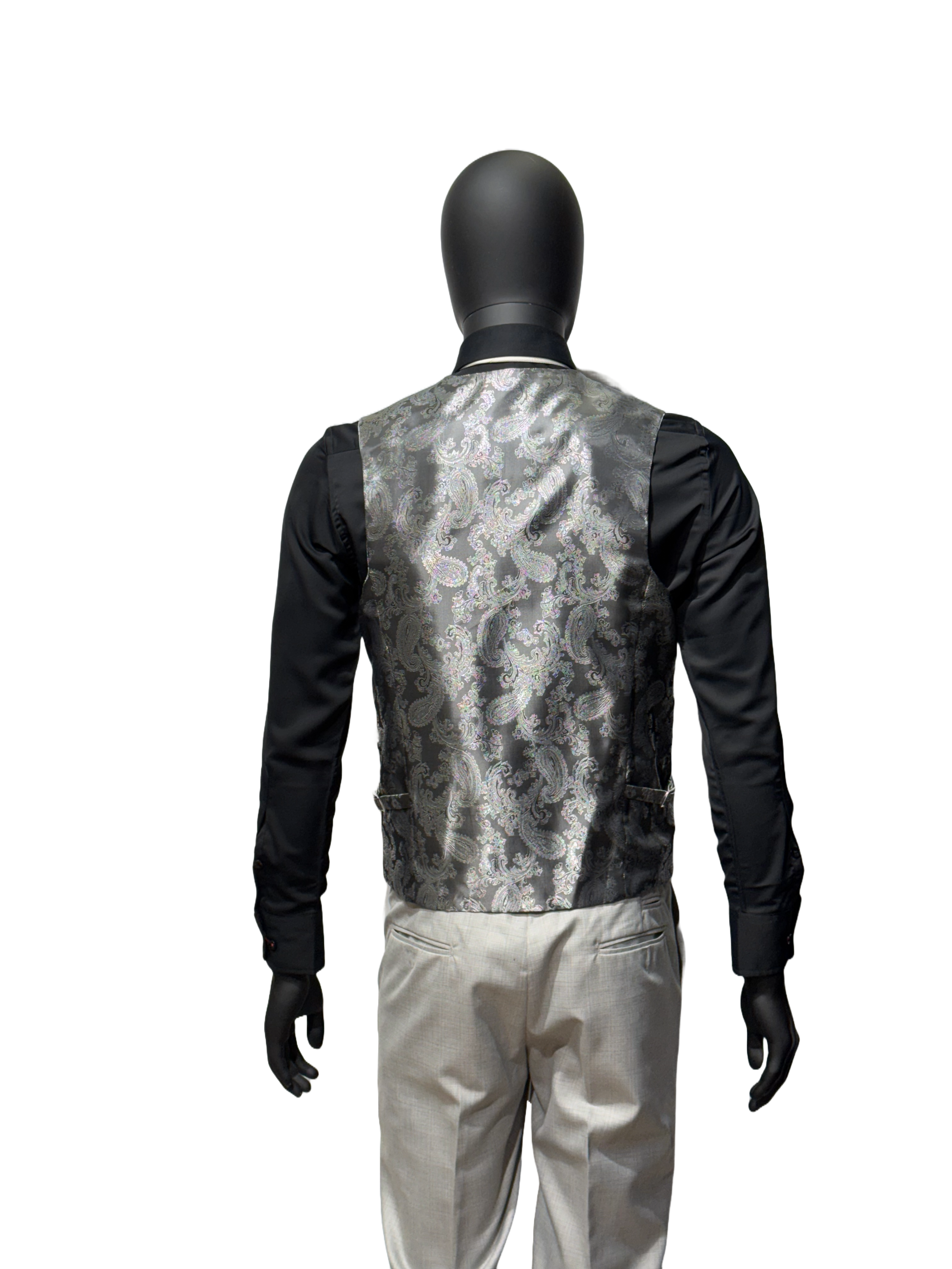 Grey suit on a mannequin against a white background