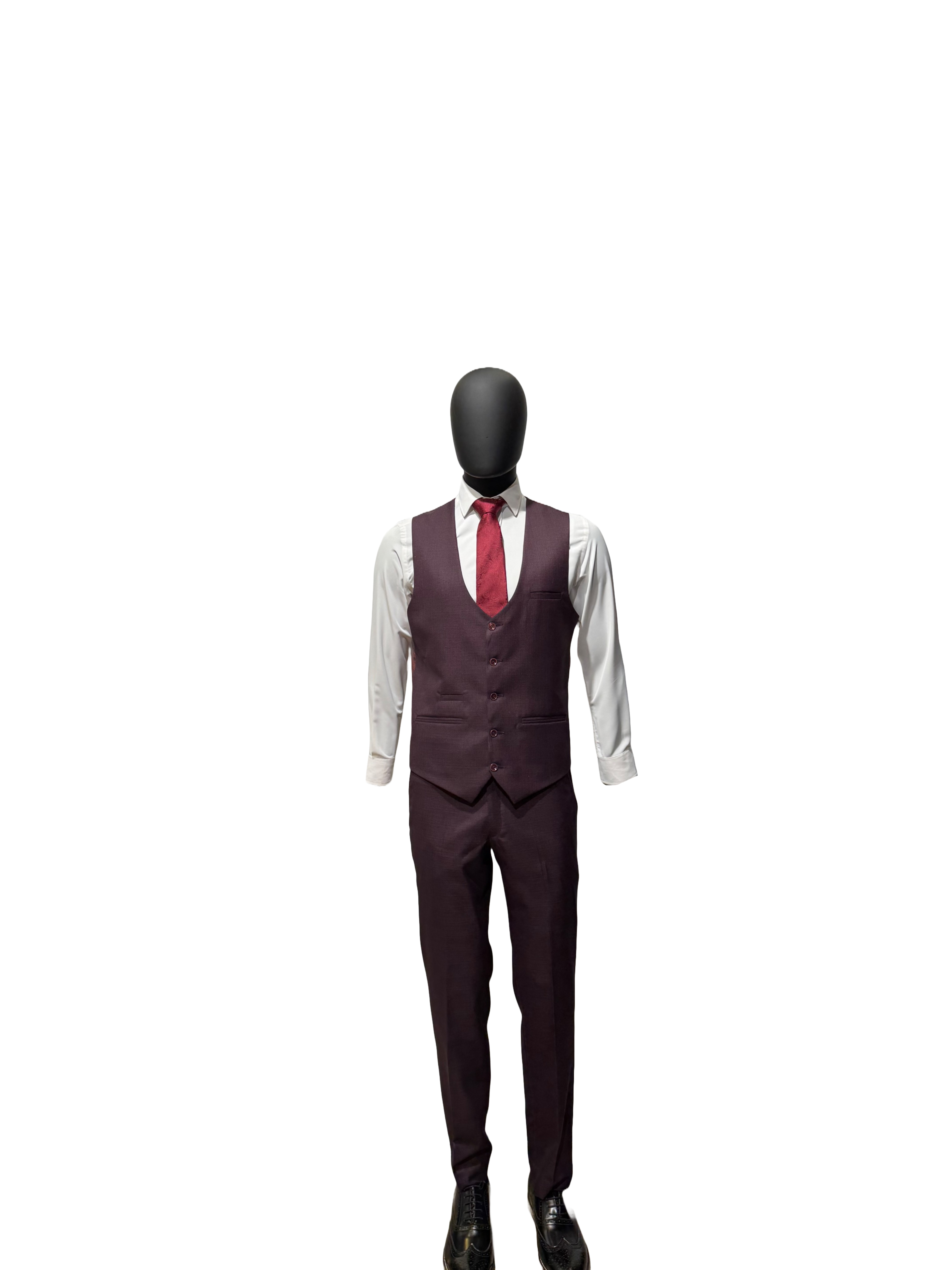 Grey suit on a mannequin against a white background