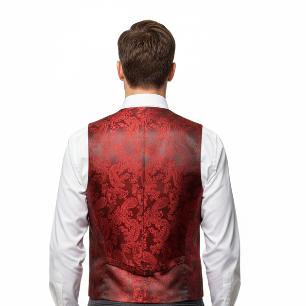 Red suit on a mannequin against a white background