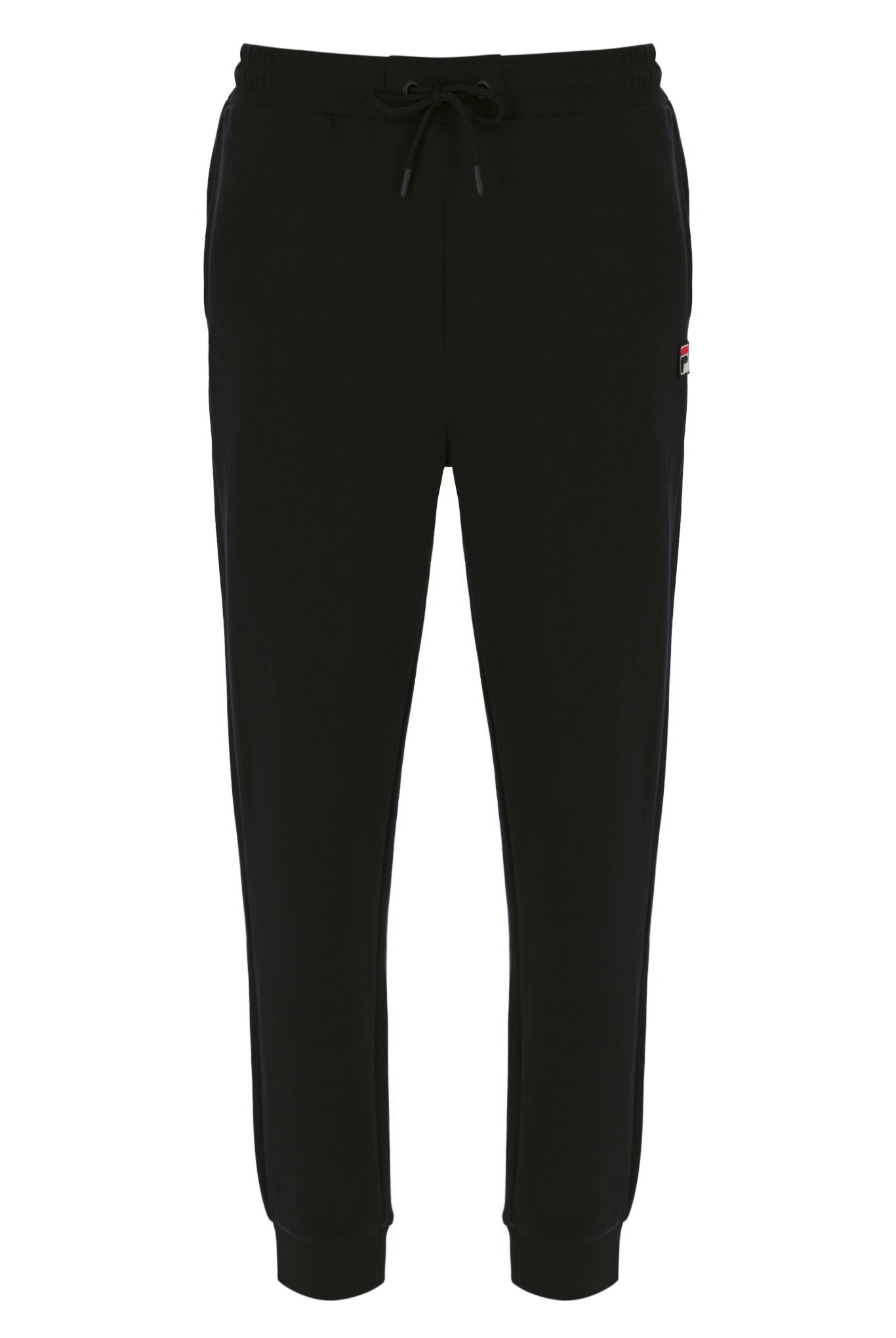 A pair of black Fila Lonny joggers with an elastic waistband, cuffed hem, and branded with the FILA logo on the left pocket.