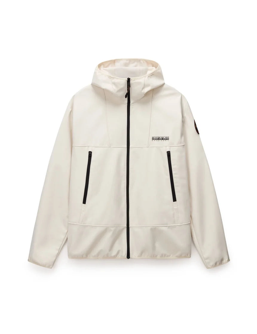 Beige jacket with black zippers on a white background