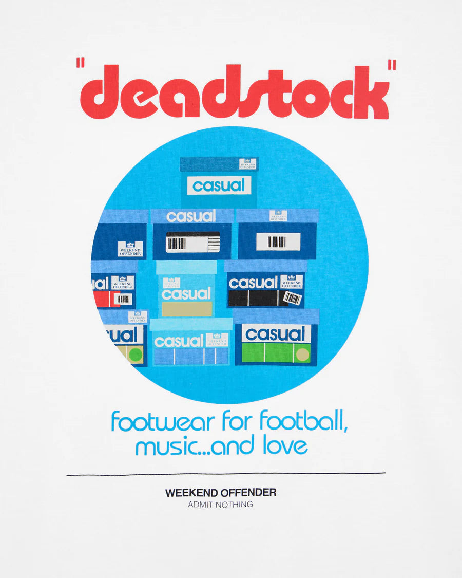 Promotional graphic for 'deadstock' with 'casual' packaging and text on a white background