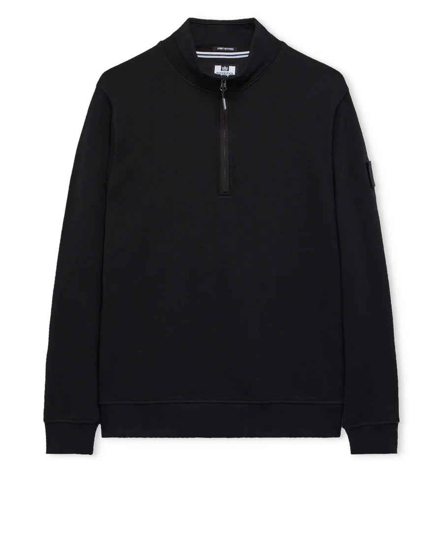 Black quarter-zip sweatshirt on a white background
