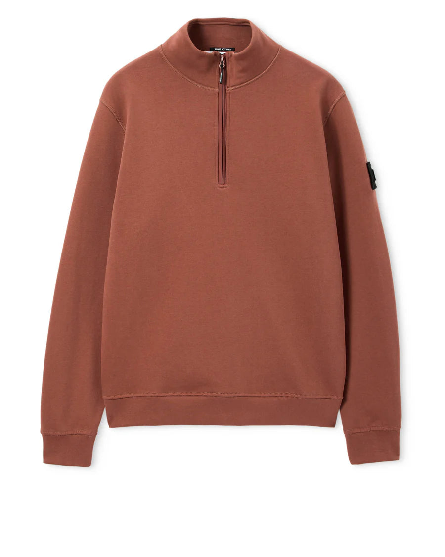 Brown sweatshirt with a zipper on a white background