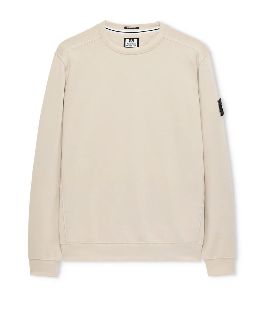 Beige sweatshirt with a brand logo on a white background