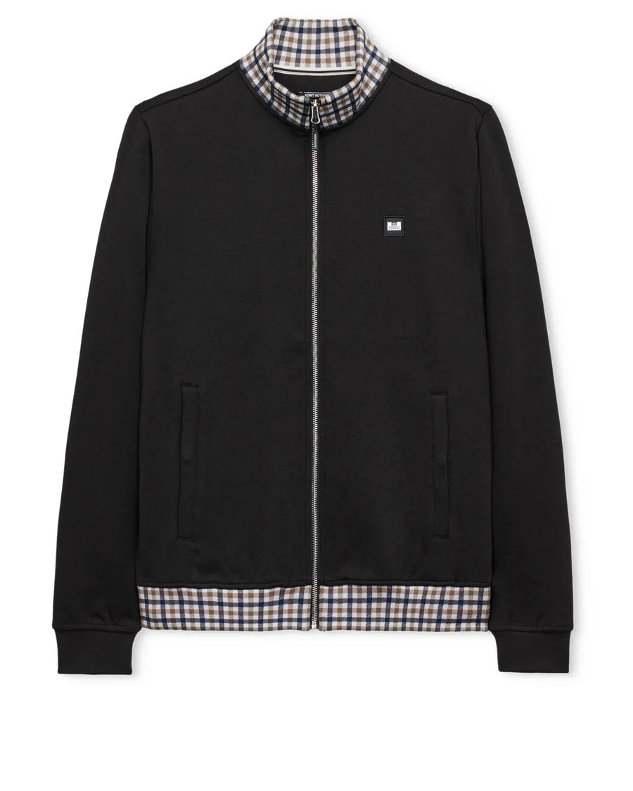 Black jacket with plaid collar and hem on a white background