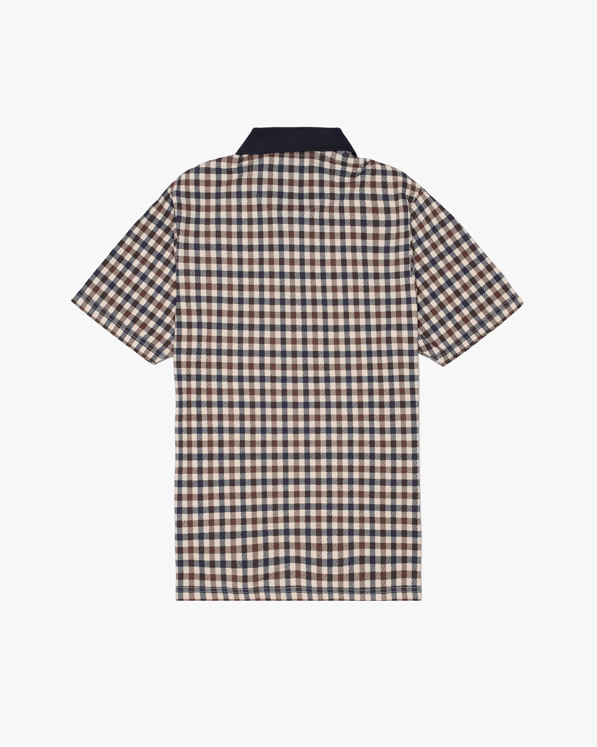 Back view of a checkered shirt on a white background
