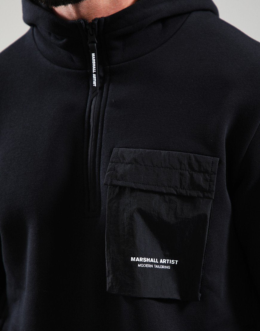 Black hoodie with Marshall Artist branding on a gray background