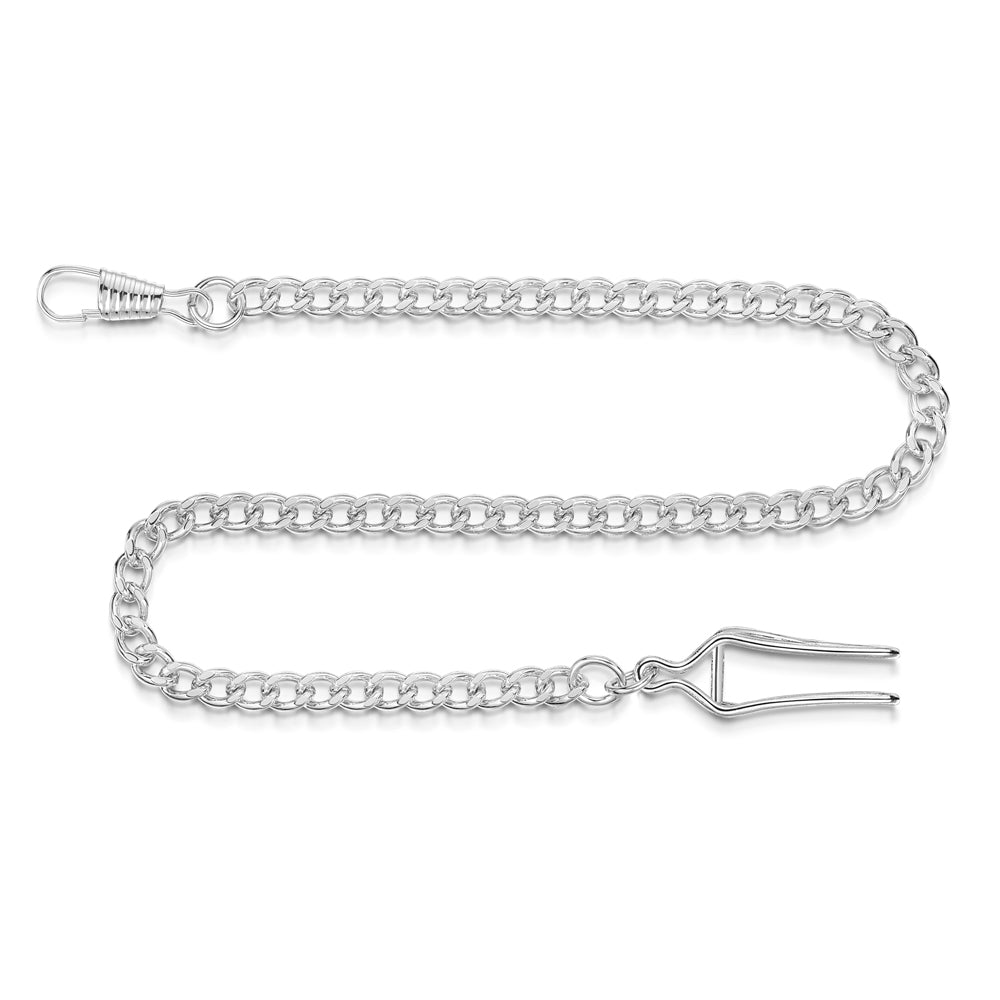 Silver chain with clasp on a white background