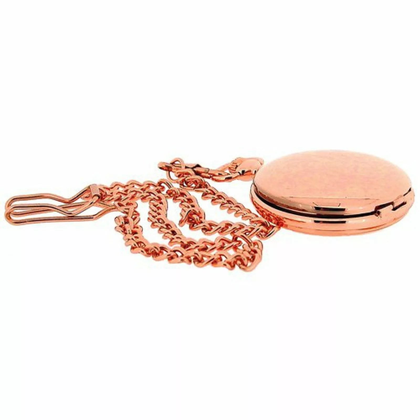Rose gold locket with chain on a white background
