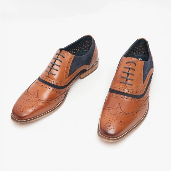 roamers russell mens contrast leather brogue shoes tan navy