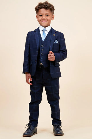 Marc Darcy Edinson - Children's Navy Sky Check Print Three Piece Suit
