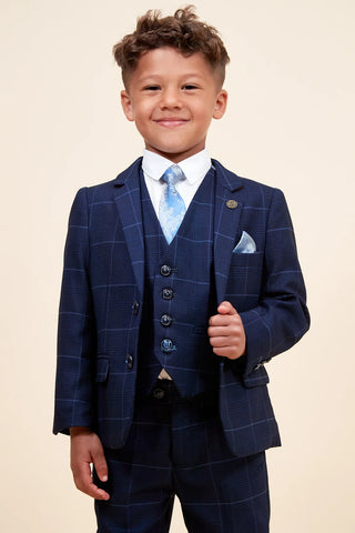 Marc Darcy Edinson - Children's Navy Sky Check Print Three Piece Suit
