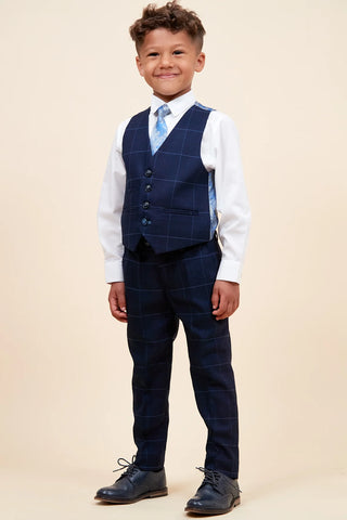 Marc Darcy Edinson - Children's Navy Sky Check Print Three Piece Suit