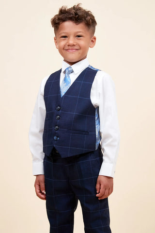Marc Darcy Edinson - Children's Navy Sky Check Print Three Piece Suit