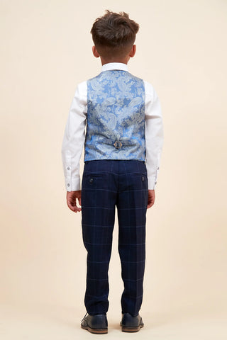 Marc Darcy Edinson - Children's Navy Sky Check Print Three Piece Suit