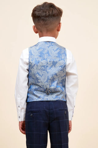 Marc Darcy Edinson - Children's Navy Sky Check Print Three Piece Suit