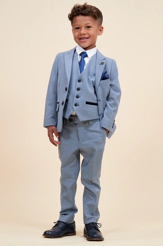 Marc Darcy Bromley - Children's Sky Blue Check Print Three Piece Suit