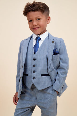Marc Darcy Bromley - Children's Sky Blue Check Print Three Piece Suit
