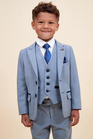 Marc Darcy Bromley - Children's Sky Blue Check Print Three Piece Suit