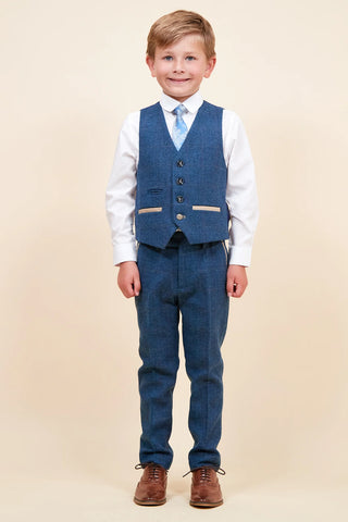 Marc Darcy Dion - Children's Blue Tweed Check Three Piece Suit