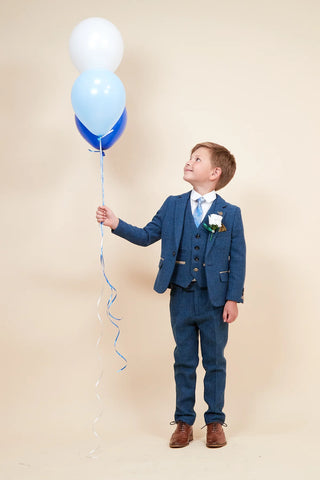Marc Darcy Dion - Children's Blue Tweed Check Three Piece Suit