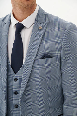 Marc Darcy BROMLEY - Sky Blue Check Three Piece Suit