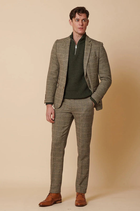 Marc Darcy Ted Tan Tweed Check Two Piece Suit