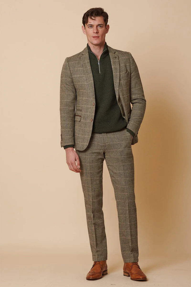 Marc Darcy Ted Tan Tweed Check Two Piece Suit