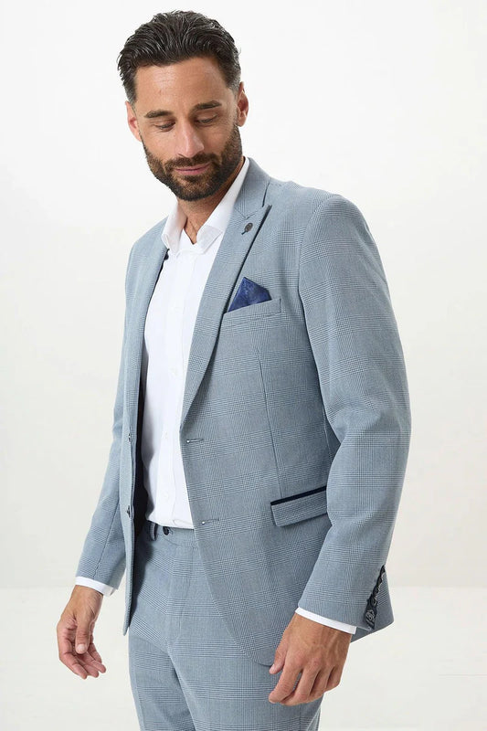 Marc Darcy Bromley Sky Blue Check Two Piece Suit