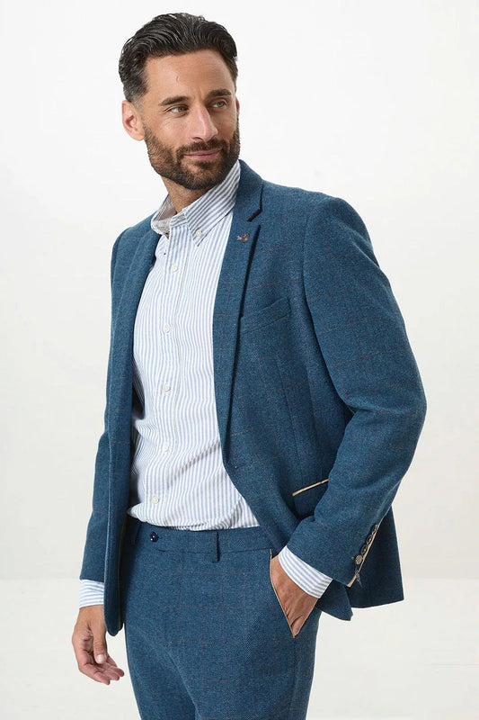 Marc Darcy Dion Blue Tweed Check Two Piece Suit