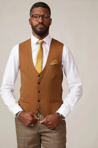 Marc Darcy Kelvin - Tan Single Breasted Waistcoat