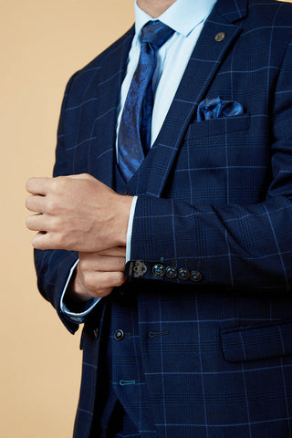 Marc Darcy EDINSON - Navy Sky Check Three Piece Suit