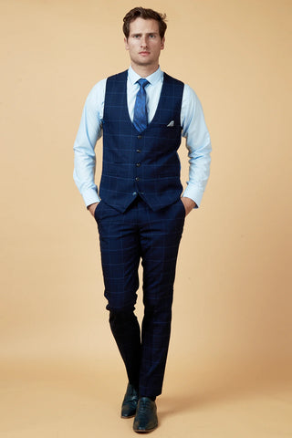 Marc Darcy EDINSON - Navy Sky Check Three Piece Suit