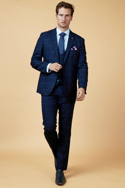 Marc Darcy EDINSON - Navy Sky Check Three Piece Suit