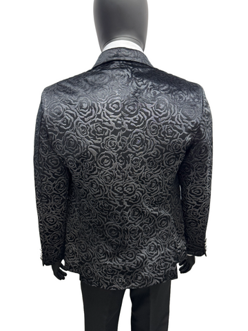 Studio23 Velvet Flower Print Black Two Piece Suit With Bow Tie