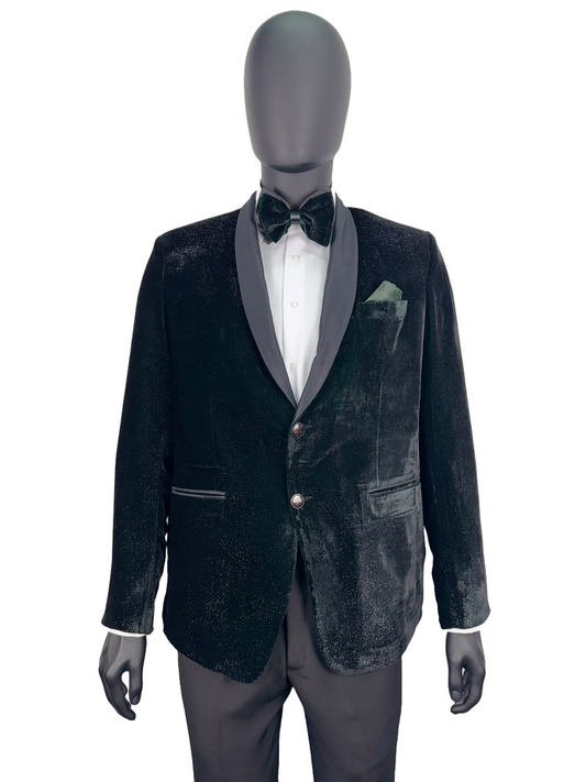 Studio23 Velvet Bottle Green Bling Two Piece Suit With Bow Tie