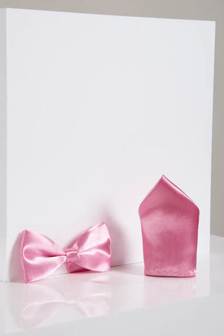 Marc Darcy ST - Satin Bow Tie and Pocket Square Set In Pink