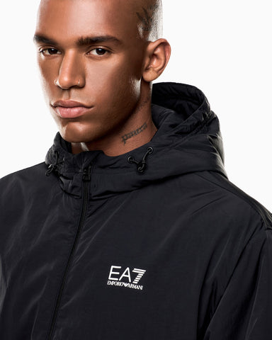 EA7 Core Identity Nylon Hooded Jacket – Black