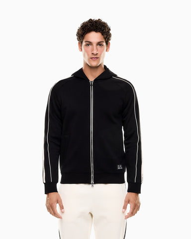 EA7 Logo Tape Detail Full Zip Hoodie – Black