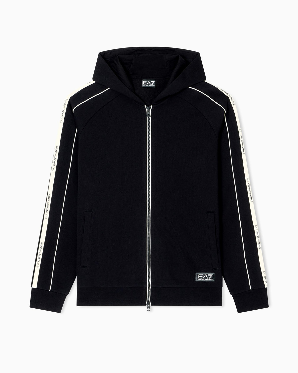 EA7 Logo Tape Detail Full Zip Hoodie – Black