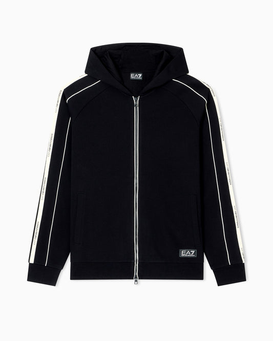 EA7 Logo Tape Detail Full Zip Hoodie – Black
