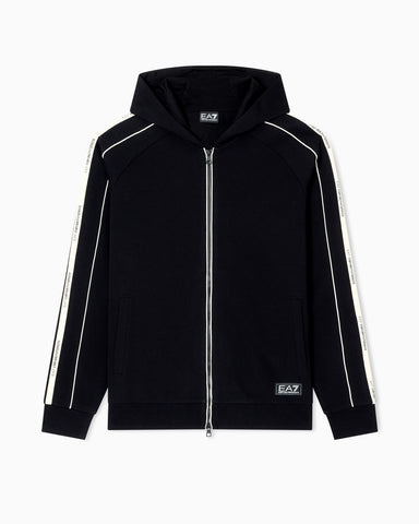 EA7 Logo Tape Detail Full Zip Hoodie – Black