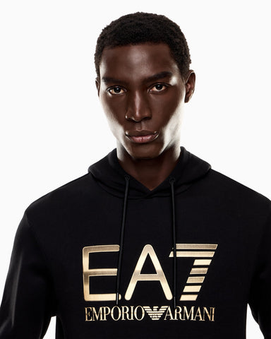 EA7 Logo Series Hoodie with Oversized Logo – Black